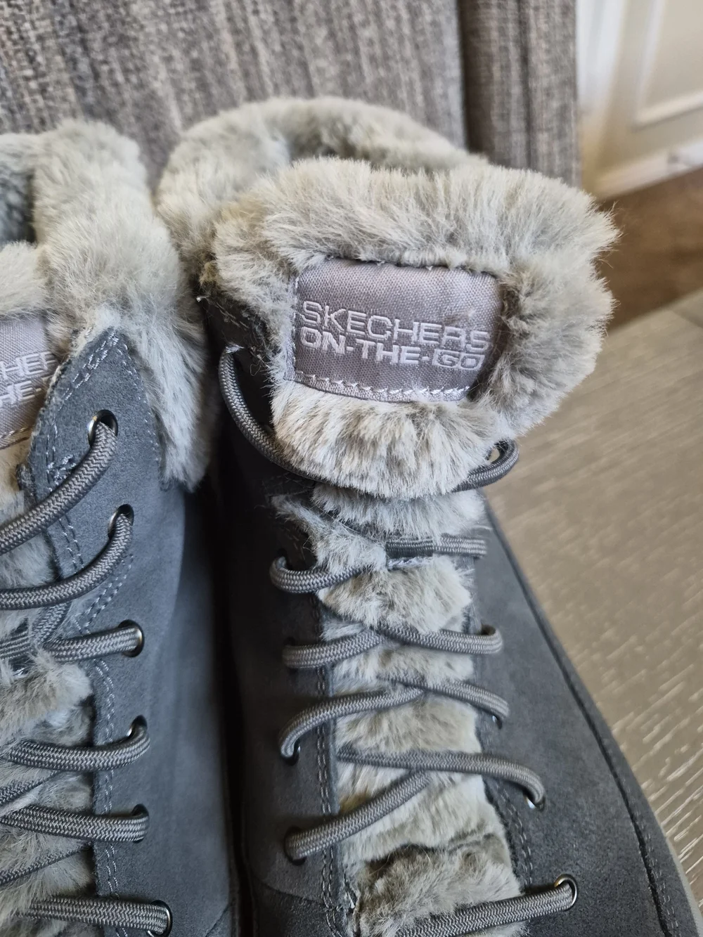Skechers Winter Chill Gray Suede Faux-Fur Lined Lace-Up Winter Boots